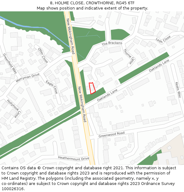 8, HOLME CLOSE, CROWTHORNE, RG45 6TF: Location map and indicative extent of plot