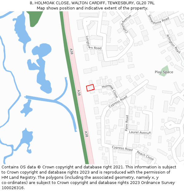 8, HOLMOAK CLOSE, WALTON CARDIFF, TEWKESBURY, GL20 7RL: Location map and indicative extent of plot