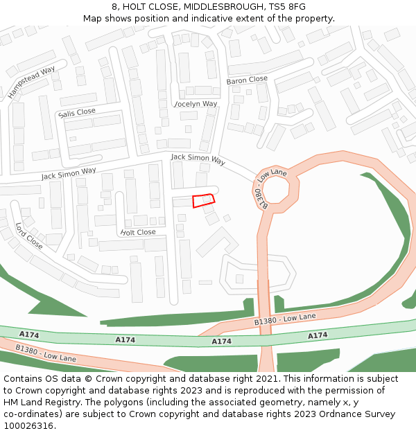 8, HOLT CLOSE, MIDDLESBROUGH, TS5 8FG: Location map and indicative extent of plot