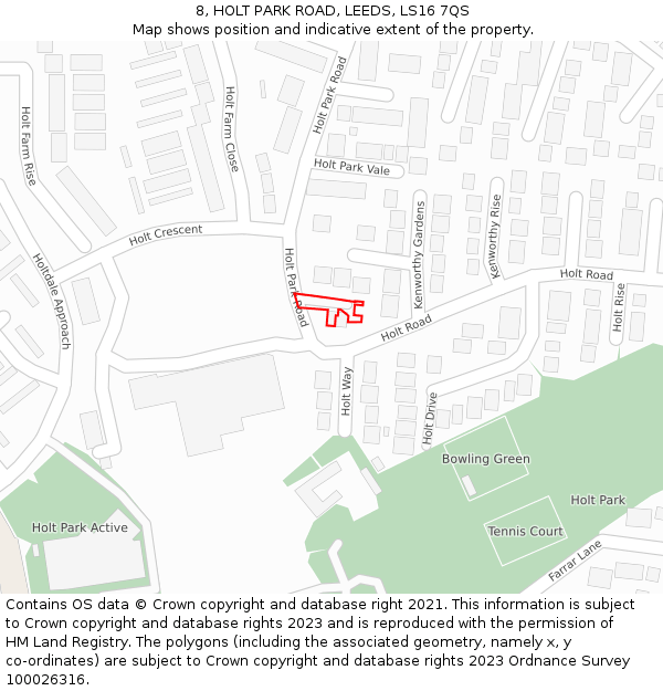 8, HOLT PARK ROAD, LEEDS, LS16 7QS: Location map and indicative extent of plot