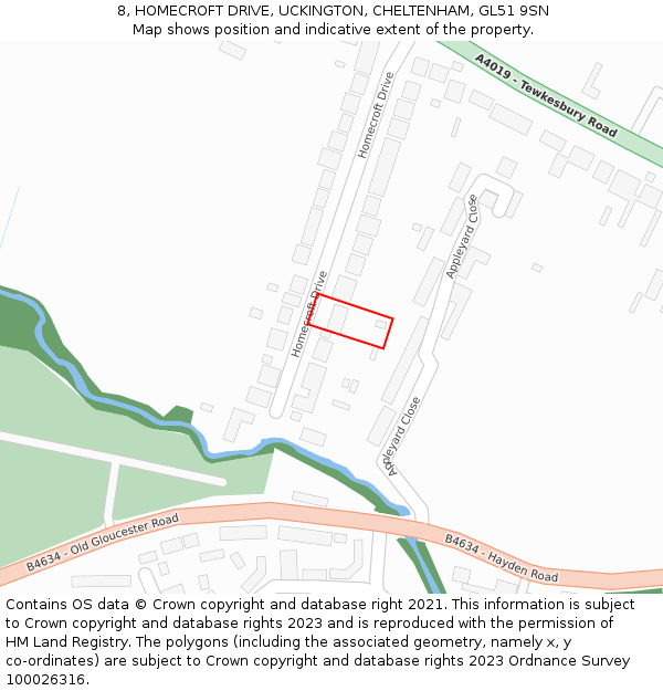 8, HOMECROFT DRIVE, UCKINGTON, CHELTENHAM, GL51 9SN: Location map and indicative extent of plot