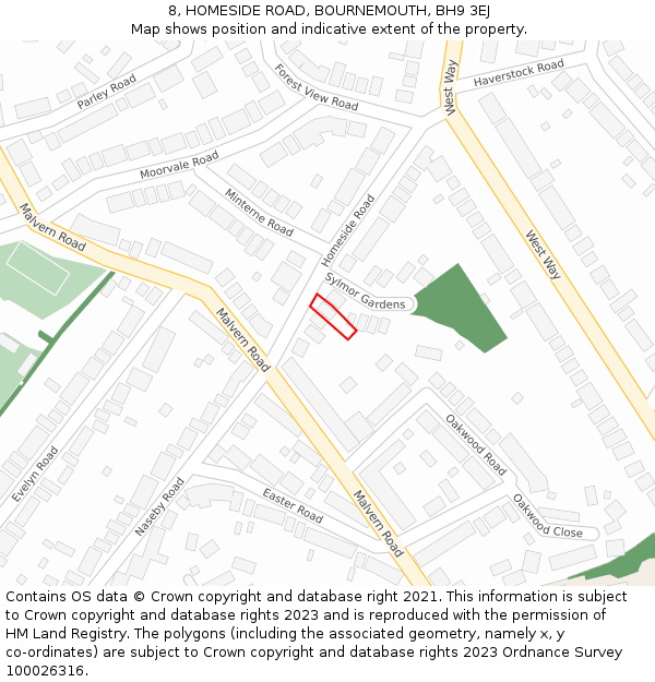 8, HOMESIDE ROAD, BOURNEMOUTH, BH9 3EJ: Location map and indicative extent of plot