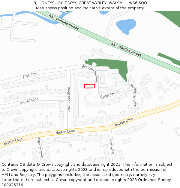 8, HONEYSUCKLE WAY, GREAT WYRLEY, WALSALL, WS6 6QQ: Location map and indicative extent of plot