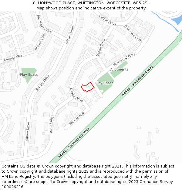 8, HONYWOOD PLACE, WHITTINGTON, WORCESTER, WR5 2SL: Location map and indicative extent of plot