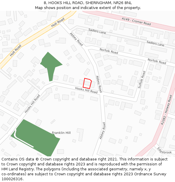 8, HOOKS HILL ROAD, SHERINGHAM, NR26 8NL: Location map and indicative extent of plot