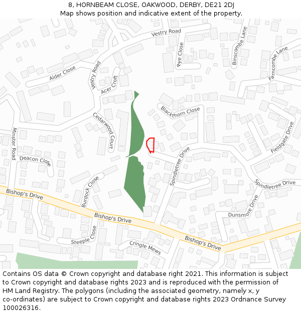 8, HORNBEAM CLOSE, OAKWOOD, DERBY, DE21 2DJ: Location map and indicative extent of plot