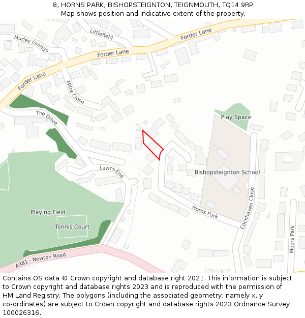 8, HORNS PARK, BISHOPSTEIGNTON, TEIGNMOUTH, TQ14 9RP: Location map and indicative extent of plot