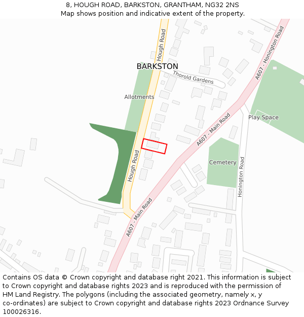 8, HOUGH ROAD, BARKSTON, GRANTHAM, NG32 2NS: Location map and indicative extent of plot