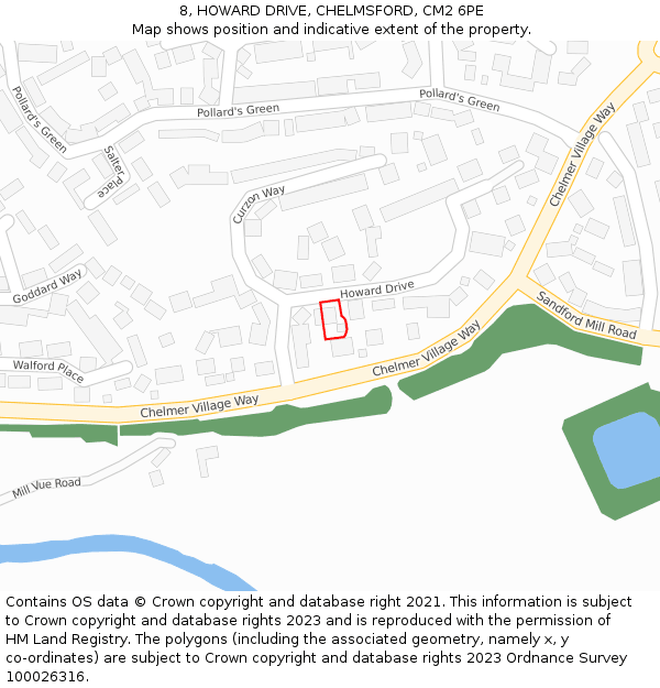 8, HOWARD DRIVE, CHELMSFORD, CM2 6PE: Location map and indicative extent of plot