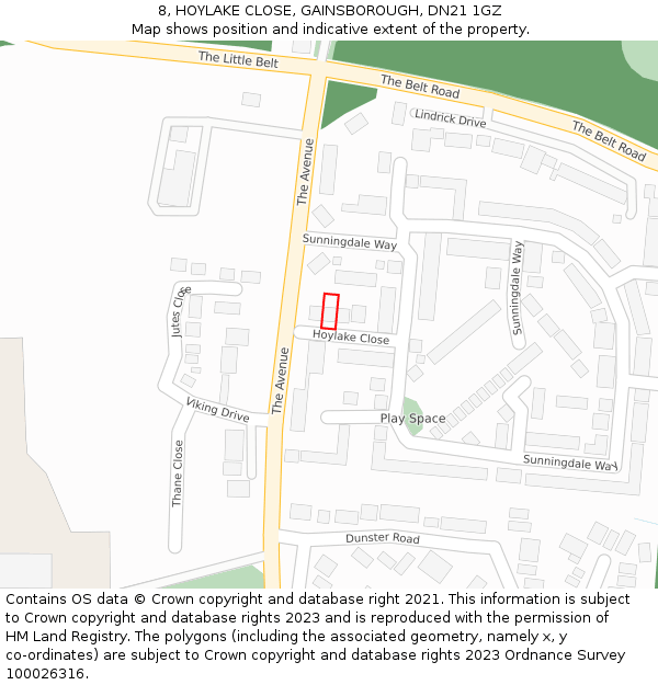 8, HOYLAKE CLOSE, GAINSBOROUGH, DN21 1GZ: Location map and indicative extent of plot