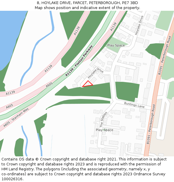8, HOYLAKE DRIVE, FARCET, PETERBOROUGH, PE7 3BD: Location map and indicative extent of plot