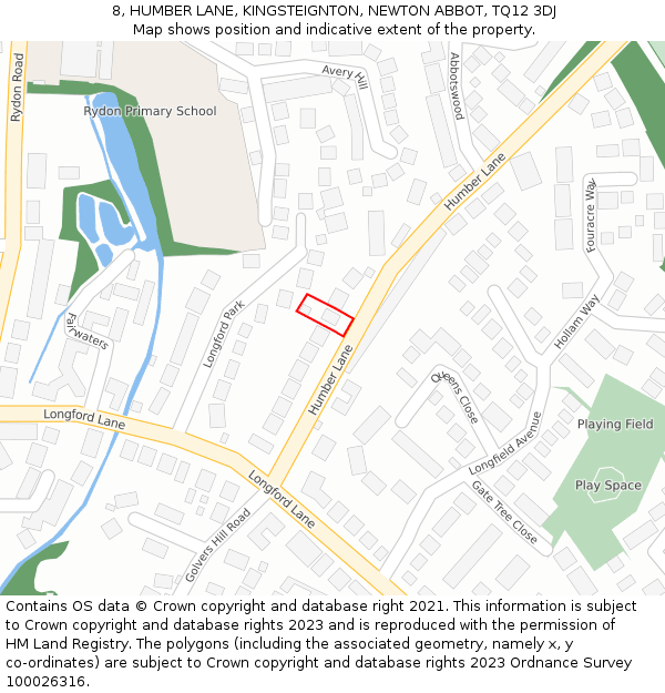 8, HUMBER LANE, KINGSTEIGNTON, NEWTON ABBOT, TQ12 3DJ: Location map and indicative extent of plot