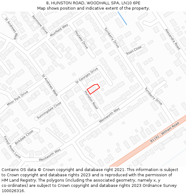 8, HUNSTON ROAD, WOODHALL SPA, LN10 6PE: Location map and indicative extent of plot