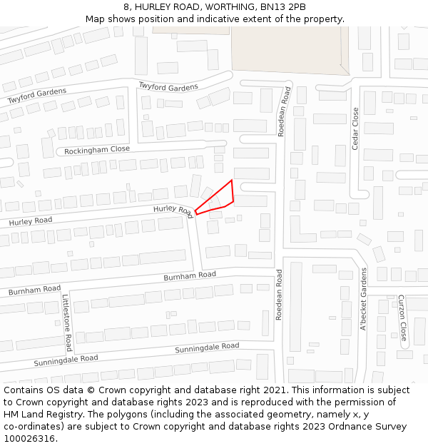 8, HURLEY ROAD, WORTHING, BN13 2PB: Location map and indicative extent of plot
