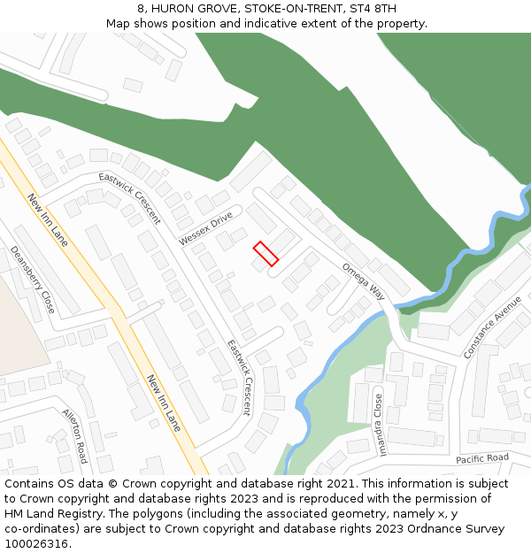 8, HURON GROVE, STOKE-ON-TRENT, ST4 8TH: Location map and indicative extent of plot