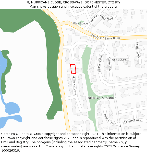 8, HURRICANE CLOSE, CROSSWAYS, DORCHESTER, DT2 8TY: Location map and indicative extent of plot