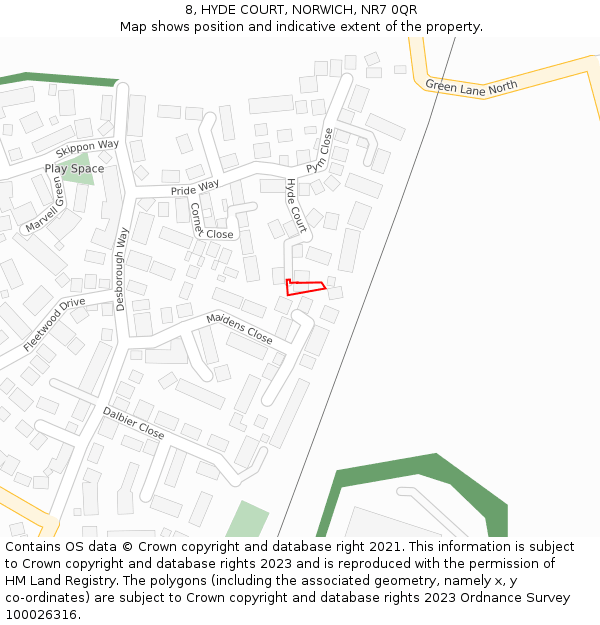 8, HYDE COURT, NORWICH, NR7 0QR: Location map and indicative extent of plot