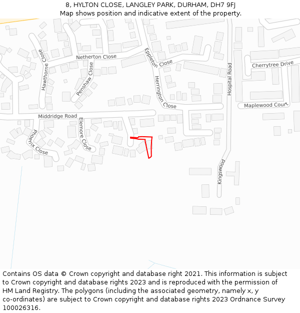 8, HYLTON CLOSE, LANGLEY PARK, DURHAM, DH7 9FJ: Location map and indicative extent of plot