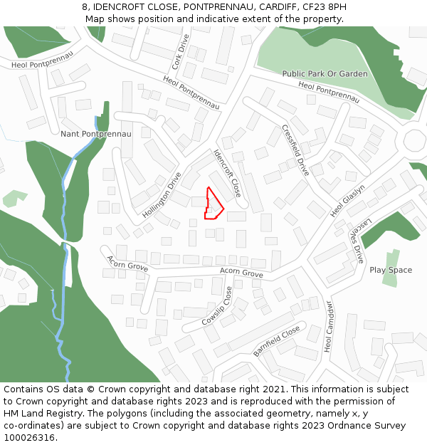 8, IDENCROFT CLOSE, PONTPRENNAU, CARDIFF, CF23 8PH: Location map and indicative extent of plot
