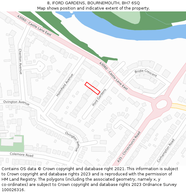 8, IFORD GARDENS, BOURNEMOUTH, BH7 6SQ: Location map and indicative extent of plot