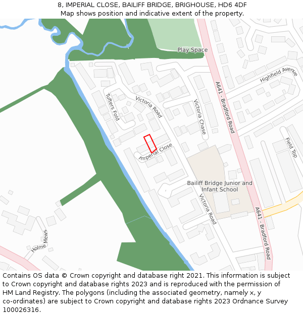 8, IMPERIAL CLOSE, BAILIFF BRIDGE, BRIGHOUSE, HD6 4DF: Location map and indicative extent of plot
