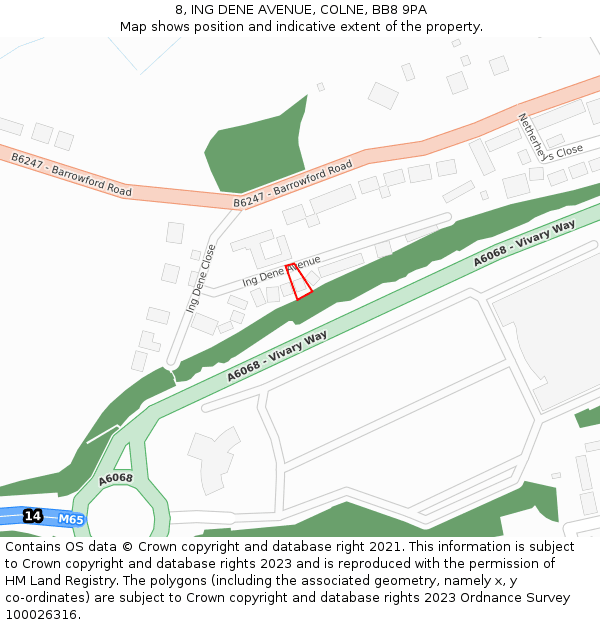 8, ING DENE AVENUE, COLNE, BB8 9PA: Location map and indicative extent of plot
