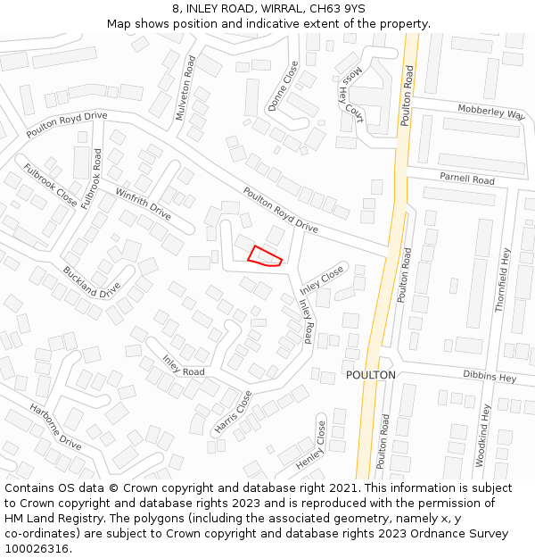 8, INLEY ROAD, WIRRAL, CH63 9YS: Location map and indicative extent of plot