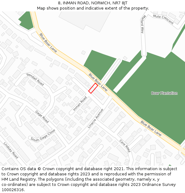 8, INMAN ROAD, NORWICH, NR7 8JT: Location map and indicative extent of plot