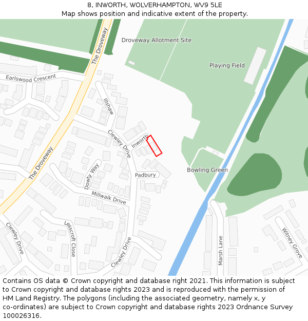 8, INWORTH, WOLVERHAMPTON, WV9 5LE: Location map and indicative extent of plot