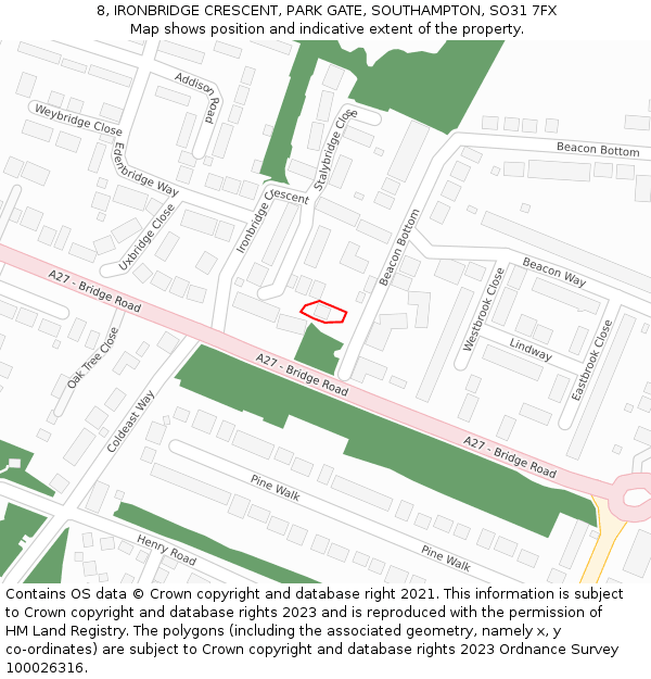 8, IRONBRIDGE CRESCENT, PARK GATE, SOUTHAMPTON, SO31 7FX: Location map and indicative extent of plot