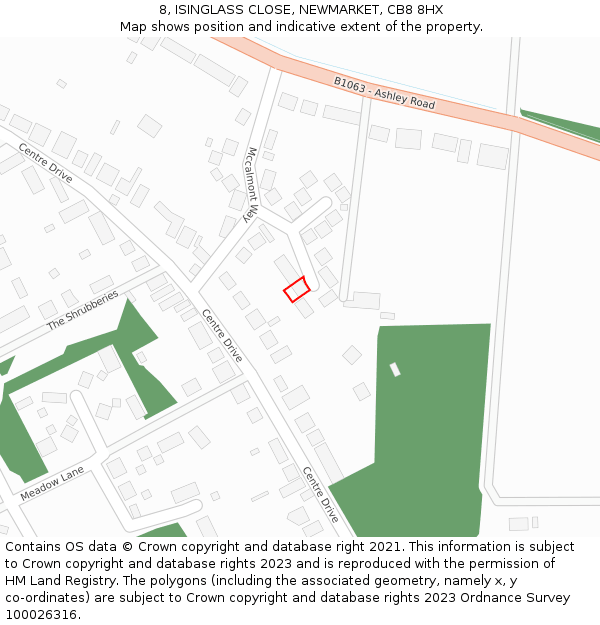 8, ISINGLASS CLOSE, NEWMARKET, CB8 8HX: Location map and indicative extent of plot