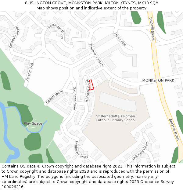 8, ISLINGTON GROVE, MONKSTON PARK, MILTON KEYNES, MK10 9QA: Location map and indicative extent of plot