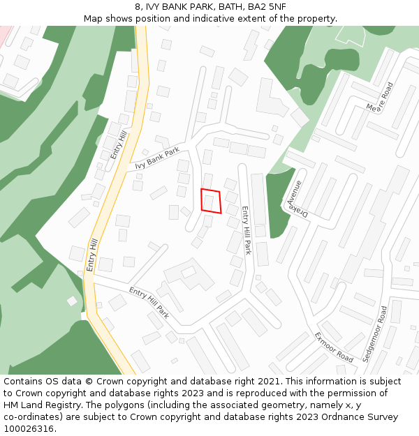 8, IVY BANK PARK, BATH, BA2 5NF: Location map and indicative extent of plot