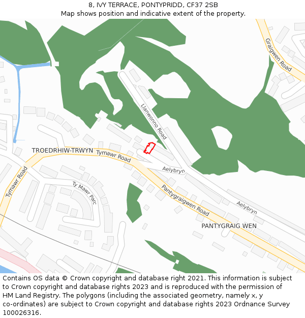8, IVY TERRACE, PONTYPRIDD, CF37 2SB: Location map and indicative extent of plot