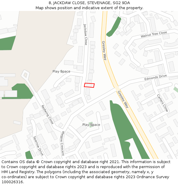 8, JACKDAW CLOSE, STEVENAGE, SG2 9DA: Location map and indicative extent of plot