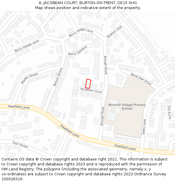 8, JACOBEAN COURT, BURTON-ON-TRENT, DE15 0HG: Location map and indicative extent of plot