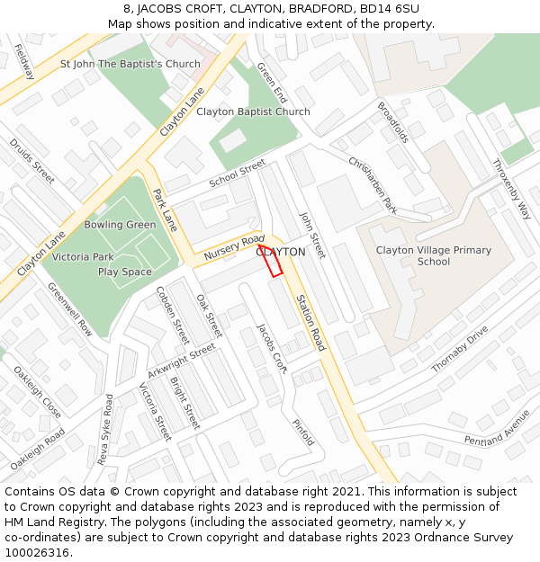 8, JACOBS CROFT, CLAYTON, BRADFORD, BD14 6SU: Location map and indicative extent of plot