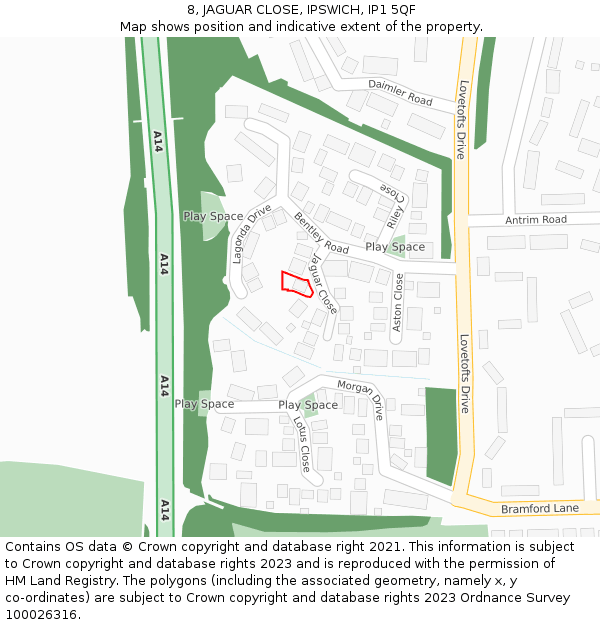 8, JAGUAR CLOSE, IPSWICH, IP1 5QF: Location map and indicative extent of plot