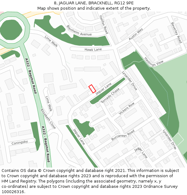 8, JAGUAR LANE, BRACKNELL, RG12 9PE: Location map and indicative extent of plot