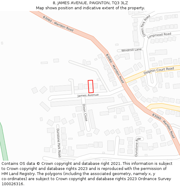 8, JAMES AVENUE, PAIGNTON, TQ3 3LZ: Location map and indicative extent of plot
