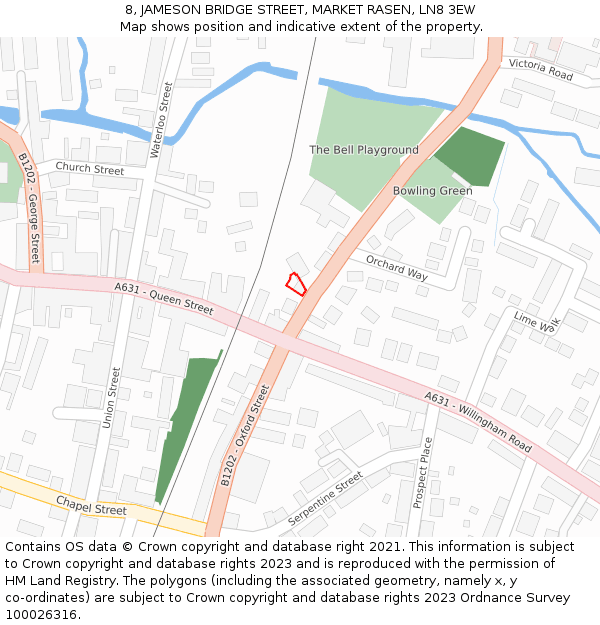 8, JAMESON BRIDGE STREET, MARKET RASEN, LN8 3EW: Location map and indicative extent of plot