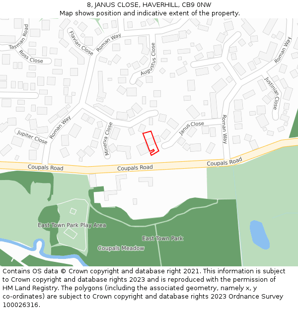 8, JANUS CLOSE, HAVERHILL, CB9 0NW: Location map and indicative extent of plot