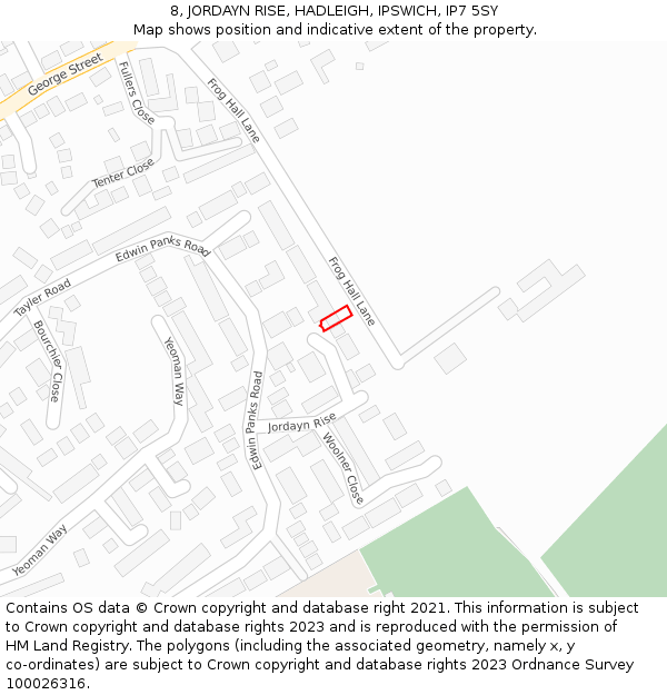 8, JORDAYN RISE, HADLEIGH, IPSWICH, IP7 5SY: Location map and indicative extent of plot
