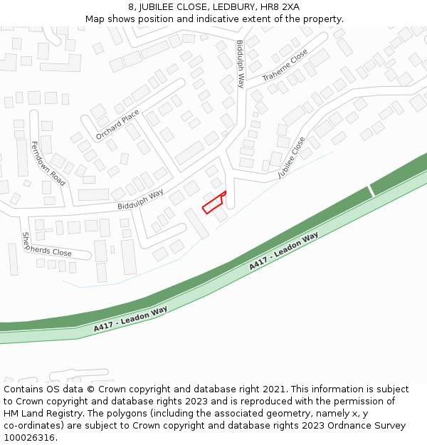 8, JUBILEE CLOSE, LEDBURY, HR8 2XA: Location map and indicative extent of plot