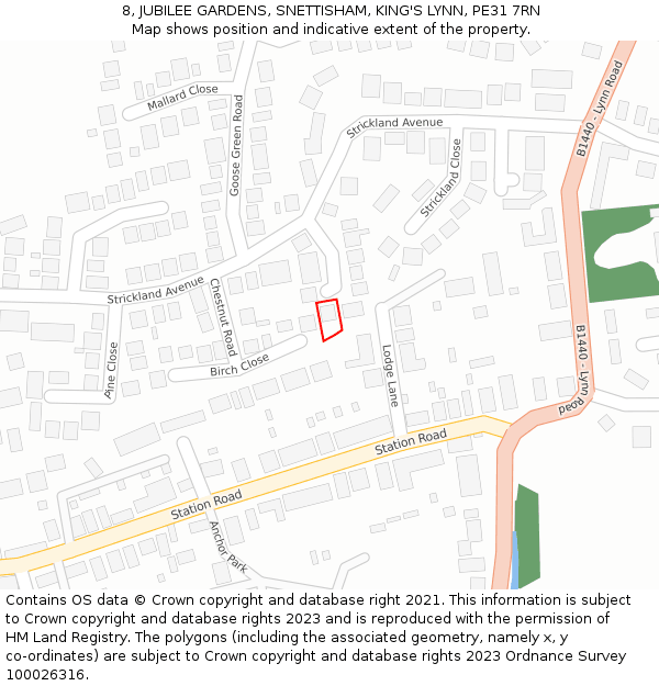8, JUBILEE GARDENS, SNETTISHAM, KING'S LYNN, PE31 7RN: Location map and indicative extent of plot