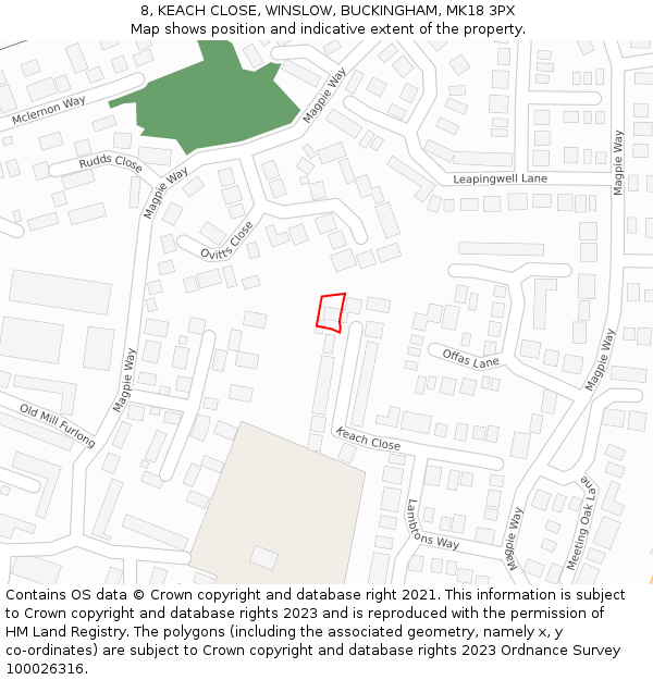 8, KEACH CLOSE, WINSLOW, BUCKINGHAM, MK18 3PX: Location map and indicative extent of plot