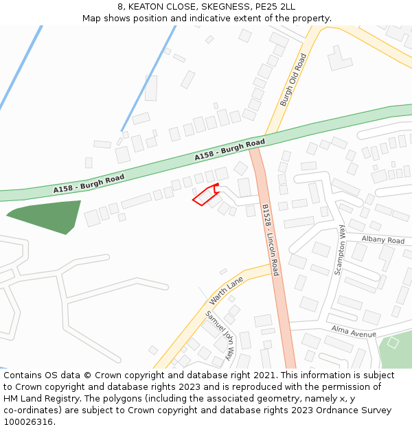 8, KEATON CLOSE, SKEGNESS, PE25 2LL: Location map and indicative extent of plot