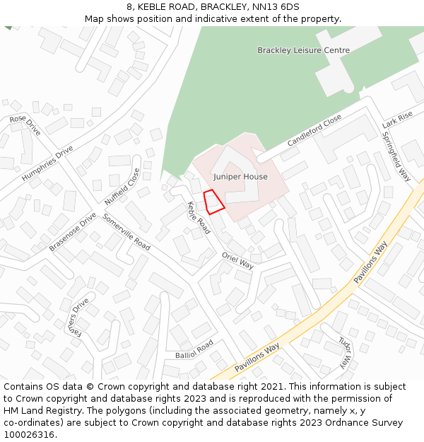 8, KEBLE ROAD, BRACKLEY, NN13 6DS: Location map and indicative extent of plot