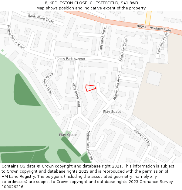 8, KEDLESTON CLOSE, CHESTERFIELD, S41 8WB: Location map and indicative extent of plot