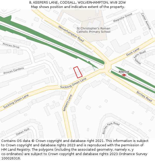 8, KEEPERS LANE, CODSALL, WOLVERHAMPTON, WV8 2DW: Location map and indicative extent of plot